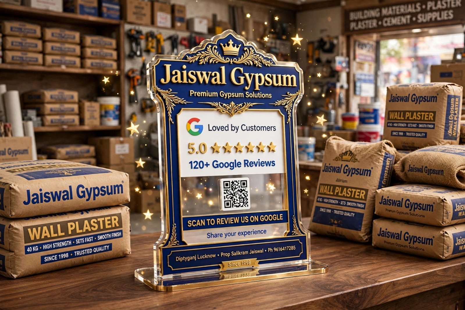 Royal Crown Google Review Stand & Gypsum Plaster Bags